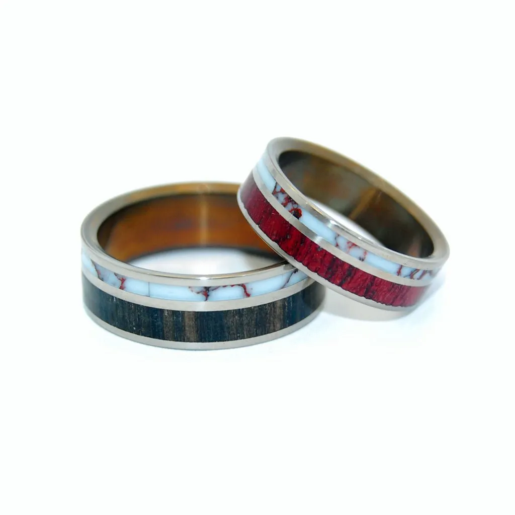 Ancient Wild Horse | Purple Heart Wood & Titanium Wedding Rings