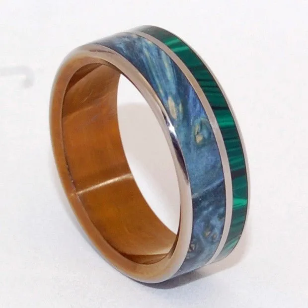 Antigone | Men's Malachite Stone, Wood & Titanium Wedding Ring