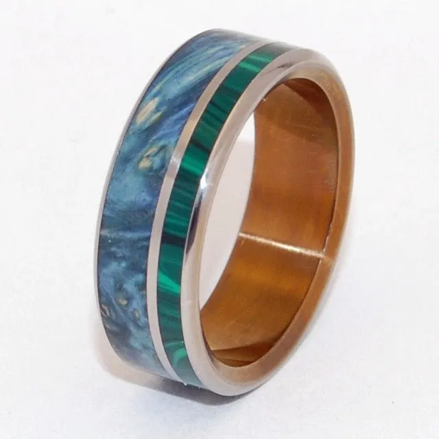 Antigone | Men's Malachite Stone, Wood & Titanium Wedding Ring