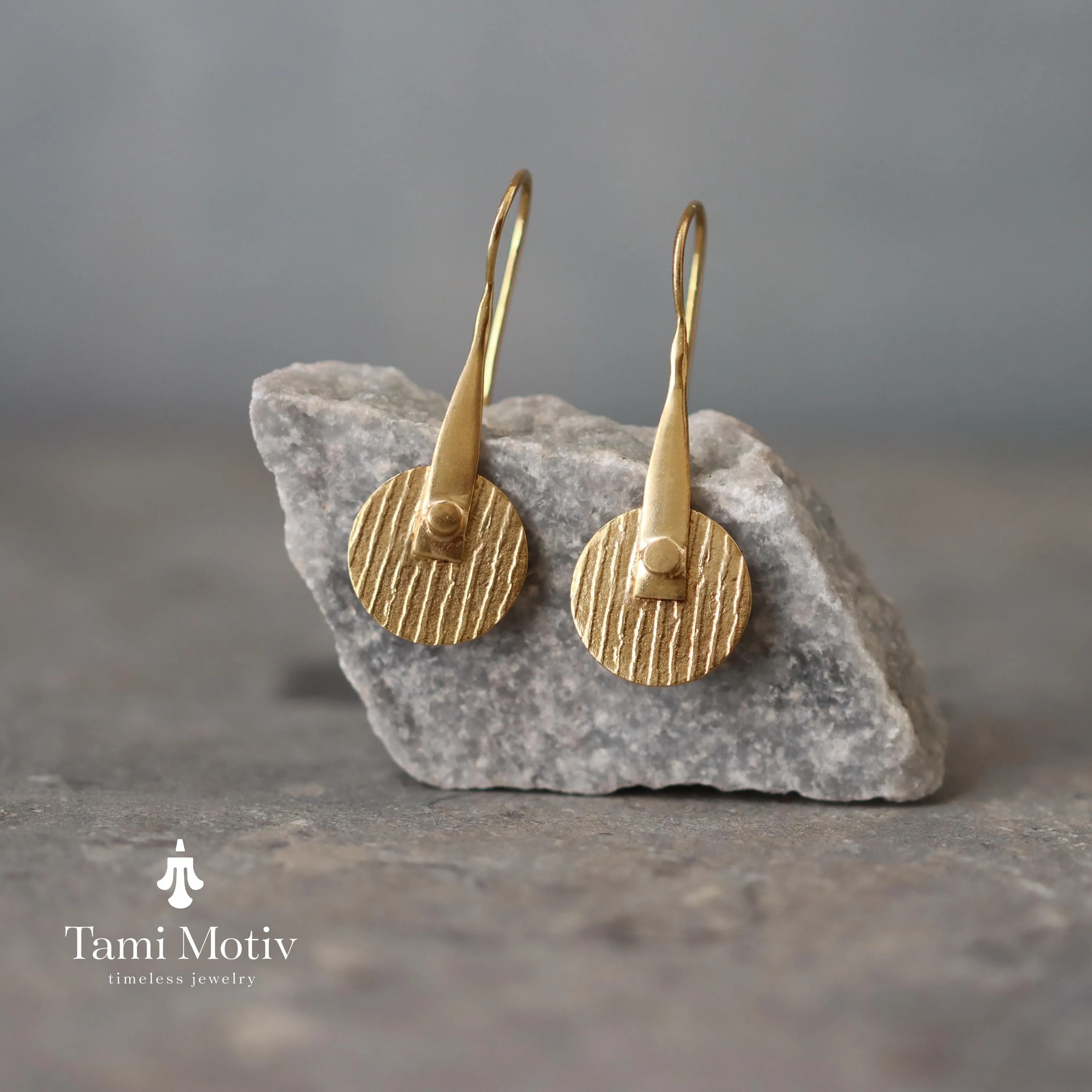 Artisan Crafted Geometric Round Gold Disc Earrings - Bold & Textured