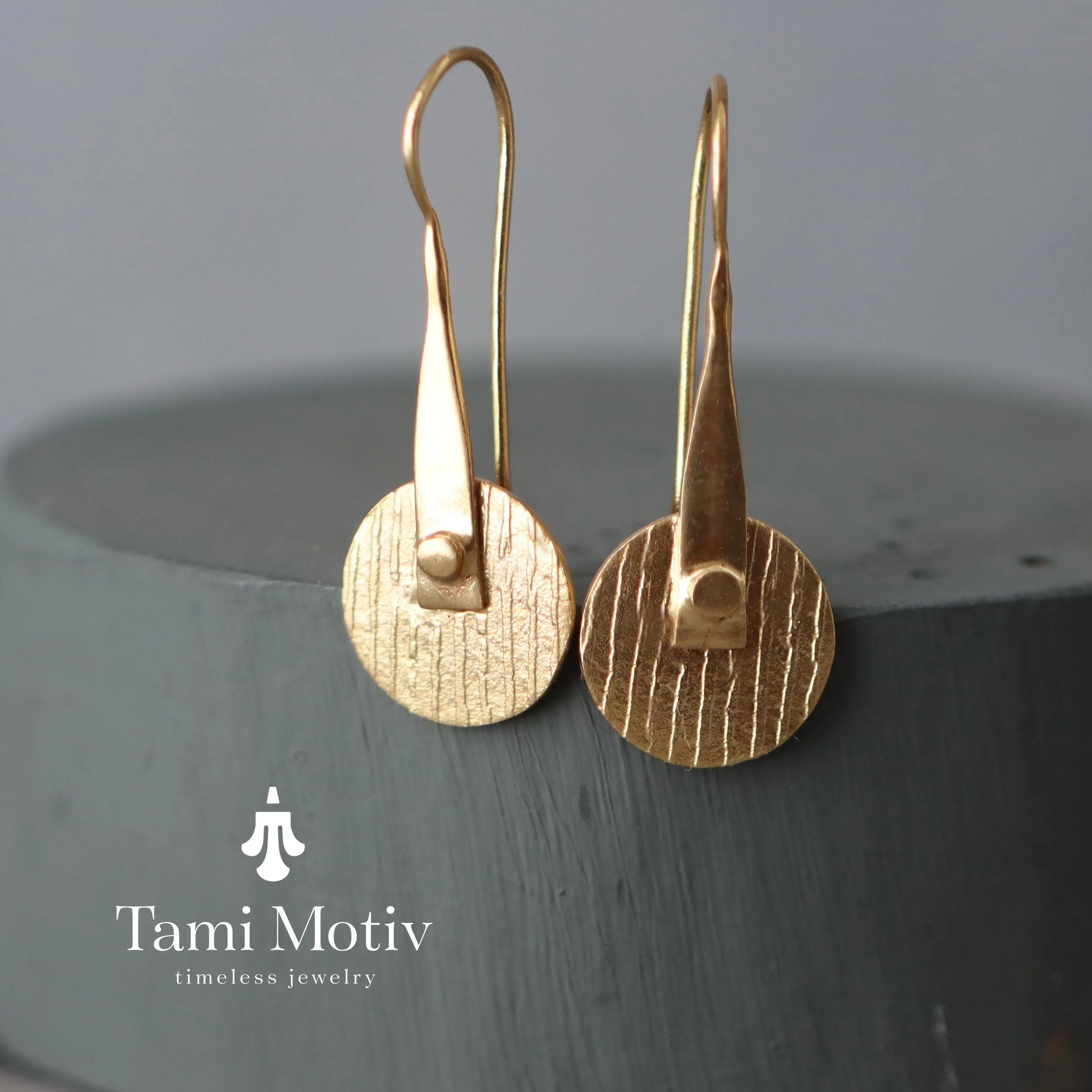 Artisan Crafted Geometric Round Gold Disc Earrings - Bold & Textured