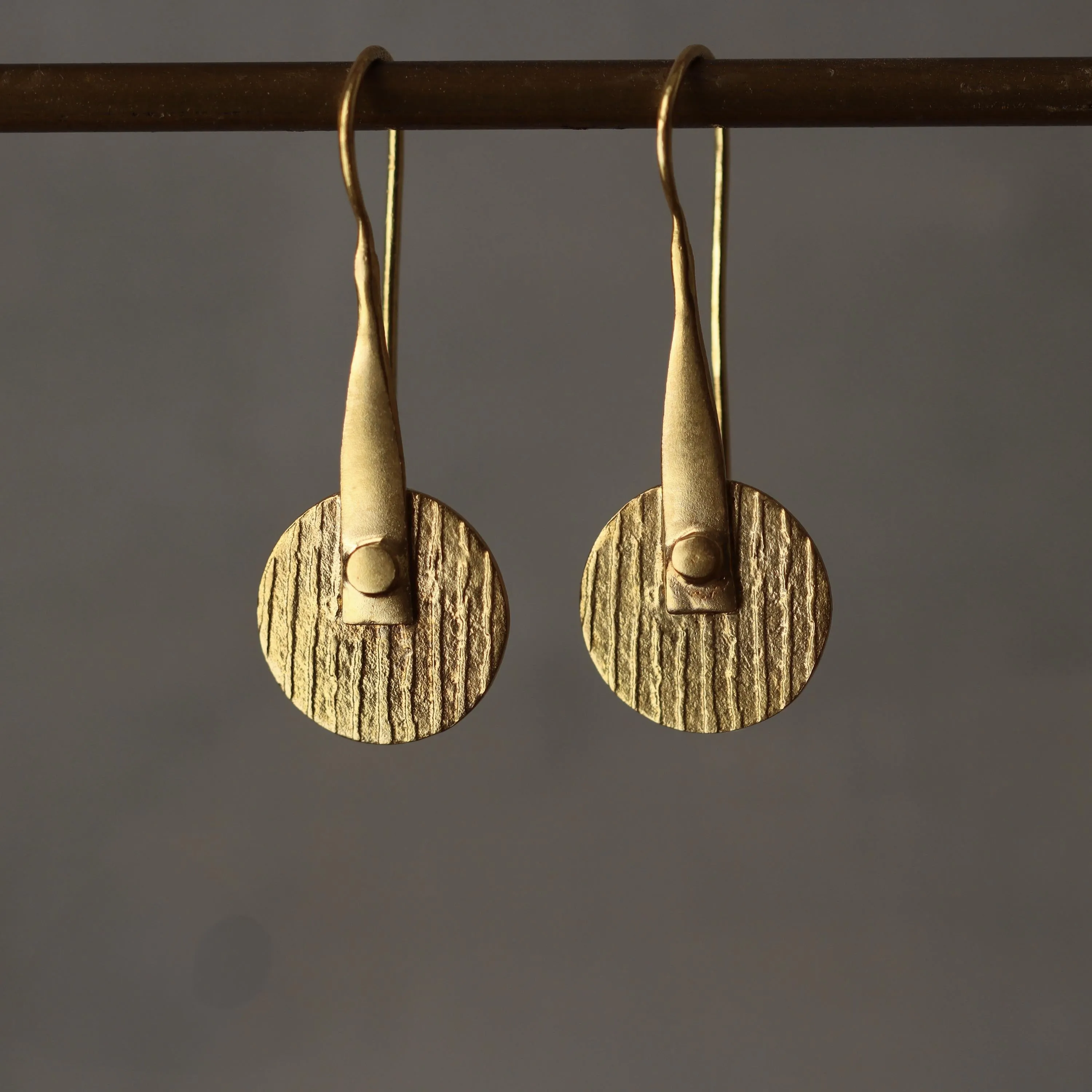 Artisan Crafted Geometric Round Gold Disc Earrings - Bold & Textured