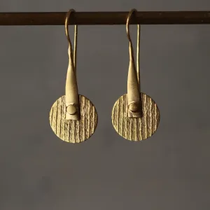 Artisan Crafted Geometric Round Gold Disc Earrings - Bold & Textured