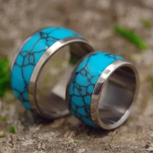 Atlantis | Turquoise Stone & Titanium - Unique Wedding Rings - Wedding Rings Set