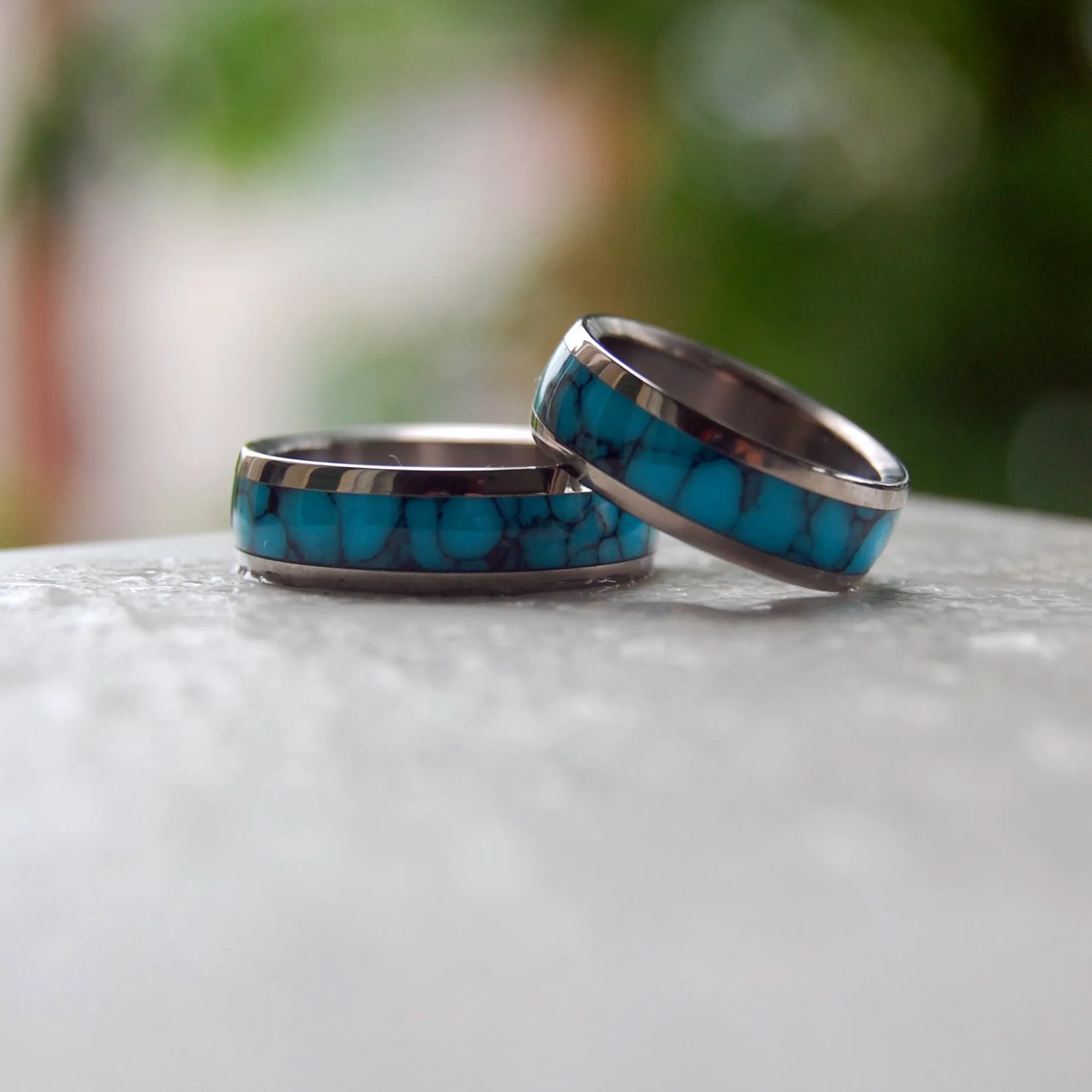 Atlantis | Turquoise Stone & Titanium - Unique Wedding Rings - Wedding Rings
