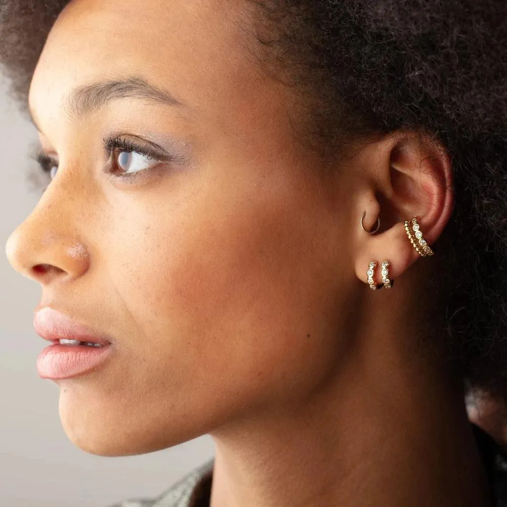 Bezel Single Ear Cuff With Clear Stones Gold
