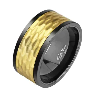 Black and Gold IP Hammered Solid Titanium Spinner Ring - Size 10 only