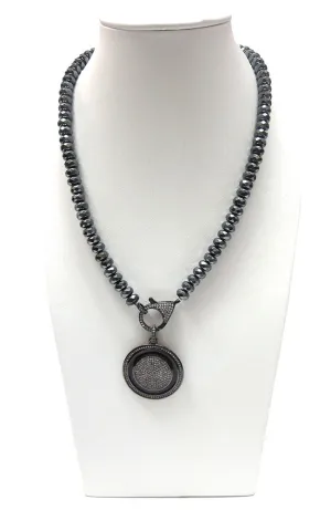 Black Chain with Black Pave Circle Pendant