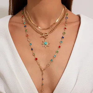 Bohemian 3 Layers Sunflower Pendant Y Shape Necklace