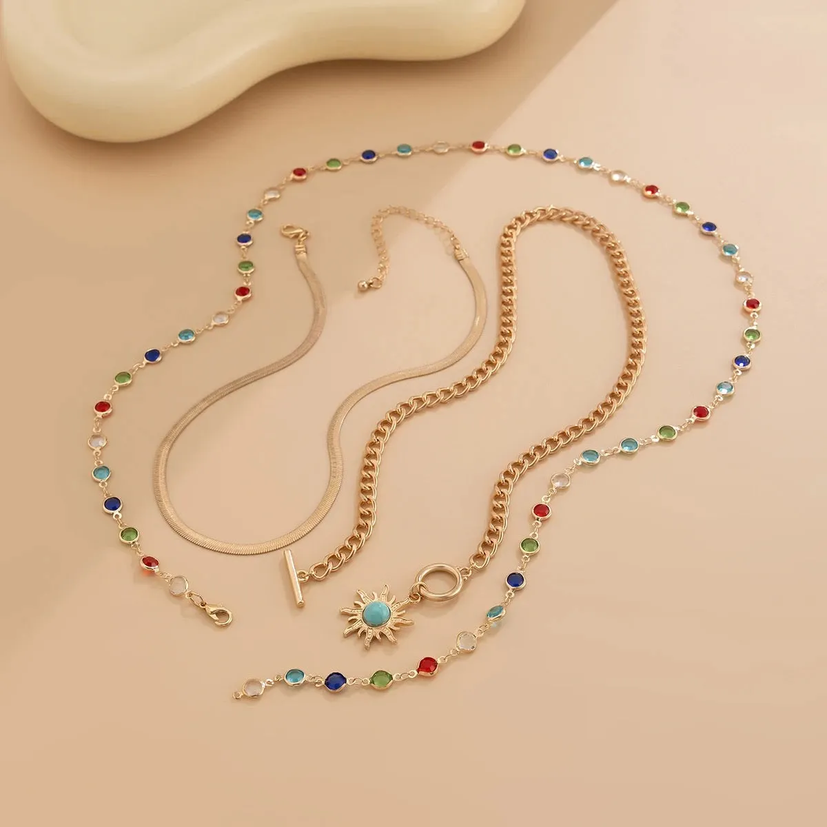 Bohemian 3 Layers Sunflower Pendant Y Shape Necklace