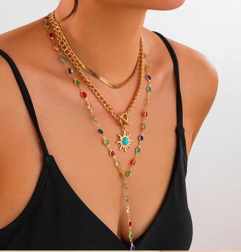 Bohemian 3 Layers Sunflower Pendant Y Shape Necklace