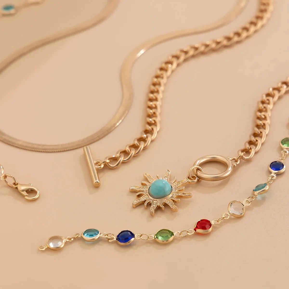 Bohemian 3 Layers Sunflower Pendant Y Shape Necklace