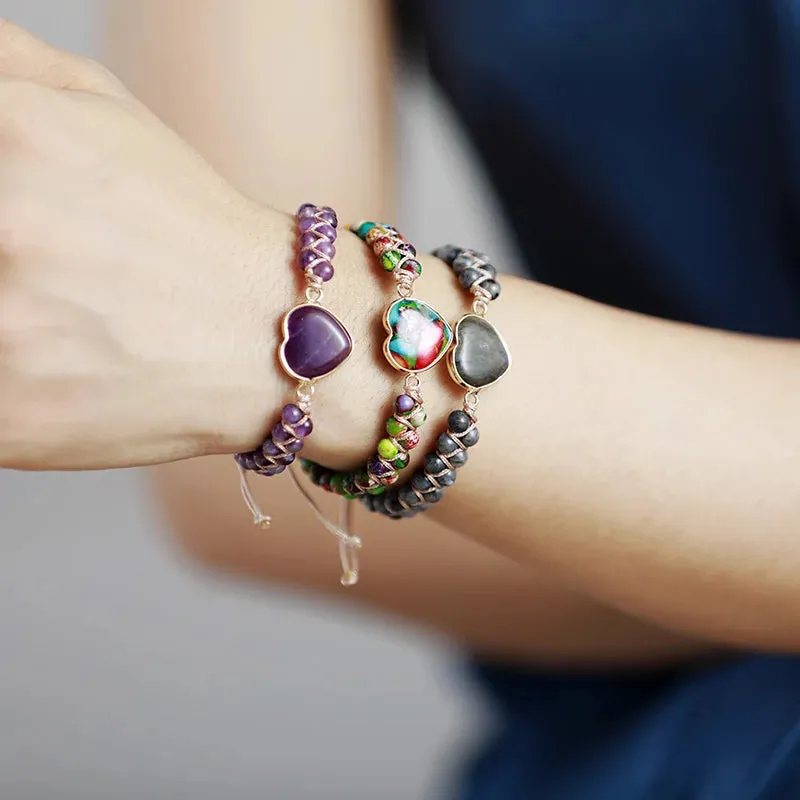 Boho Bracele Amethysts OM Charm String Braided Macrame Bracelets