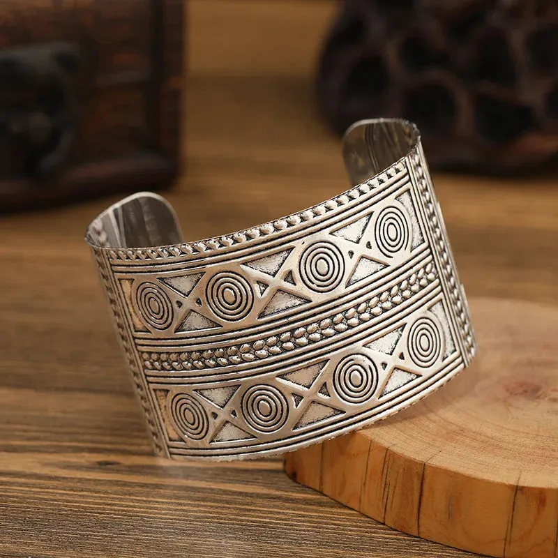 Boho Wide Line Cuff Open Bracelet - New, Punk, Cool Psycho Shiny Ring Bracelet - Adjustable Ladies Wrist Accessories for Girls - Trendy Jewelry
