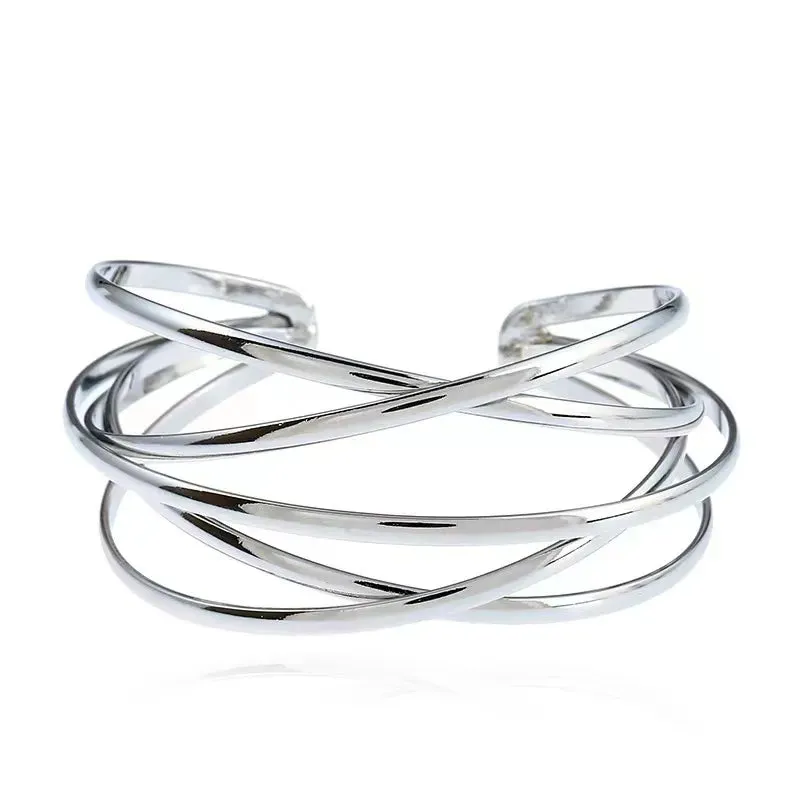 Boho Wide Line Cuff Open Bracelet - New, Punk, Cool Psycho Shiny Ring Bracelet - Adjustable Ladies Wrist Accessories for Girls - Trendy Jewelry