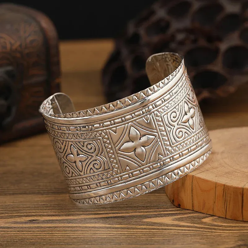 Boho Wide Line Cuff Open Bracelet - New, Punk, Cool Psycho Shiny Ring Bracelet - Adjustable Ladies Wrist Accessories for Girls - Trendy Jewelry