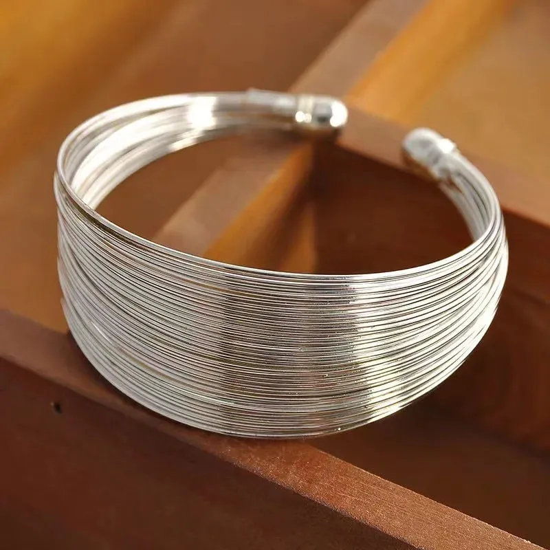 Boho Wide Line Cuff Open Bracelet - New, Punk, Cool Psycho Shiny Ring Bracelet - Adjustable Ladies Wrist Accessories for Girls - Trendy Jewelry