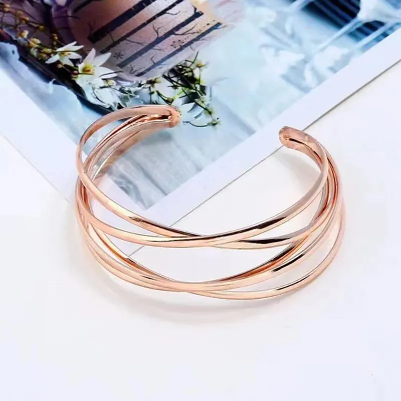 Boho Wide Line Cuff Open Bracelet - New, Punk, Cool Psycho Shiny Ring Bracelet - Adjustable Ladies Wrist Accessories for Girls - Trendy Jewelry