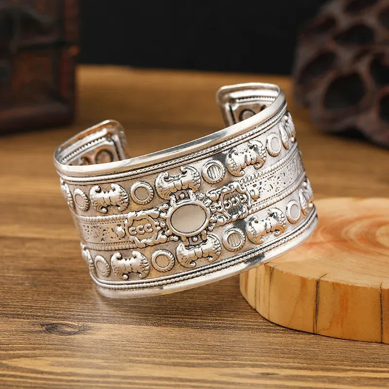 Boho Wide Line Cuff Open Bracelet - New, Punk, Cool Psycho Shiny Ring Bracelet - Adjustable Ladies Wrist Accessories for Girls - Trendy Jewelry