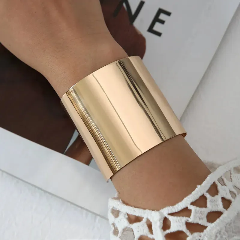 Boho Wide Line Cuff Open Bracelet - New, Punk, Cool Psycho Shiny Ring Bracelet - Adjustable Ladies Wrist Accessories for Girls - Trendy Jewelry