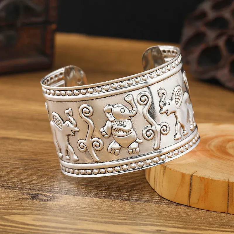 Boho Wide Line Cuff Open Bracelet - New, Punk, Cool Psycho Shiny Ring Bracelet - Adjustable Ladies Wrist Accessories for Girls - Trendy Jewelry