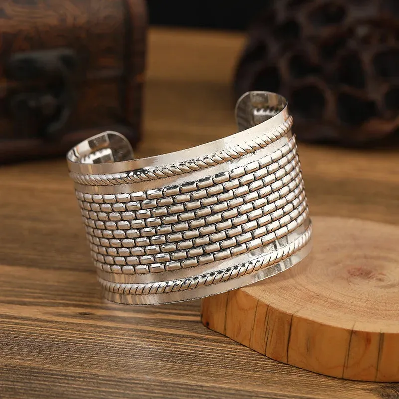Boho Wide Line Cuff Open Bracelet - New, Punk, Cool Psycho Shiny Ring Bracelet - Adjustable Ladies Wrist Accessories for Girls - Trendy Jewelry