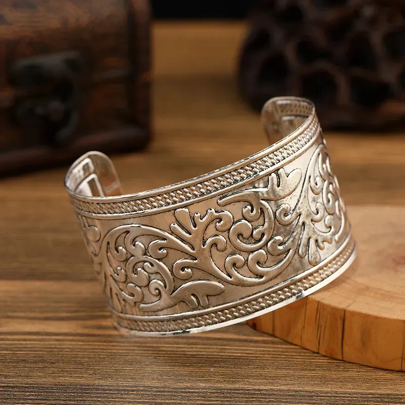 Boho Wide Line Cuff Open Bracelet - New, Punk, Cool Psycho Shiny Ring Bracelet - Adjustable Ladies Wrist Accessories for Girls - Trendy Jewelry