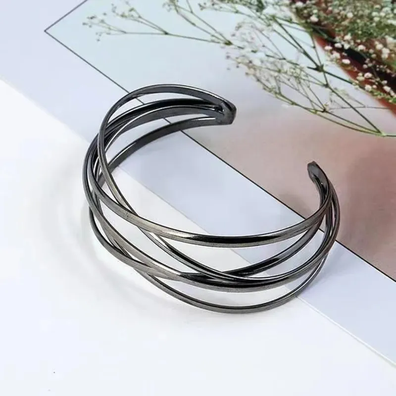 Boho Wide Line Cuff Open Bracelet - New, Punk, Cool Psycho Shiny Ring Bracelet - Adjustable Ladies Wrist Accessories for Girls - Trendy Jewelry