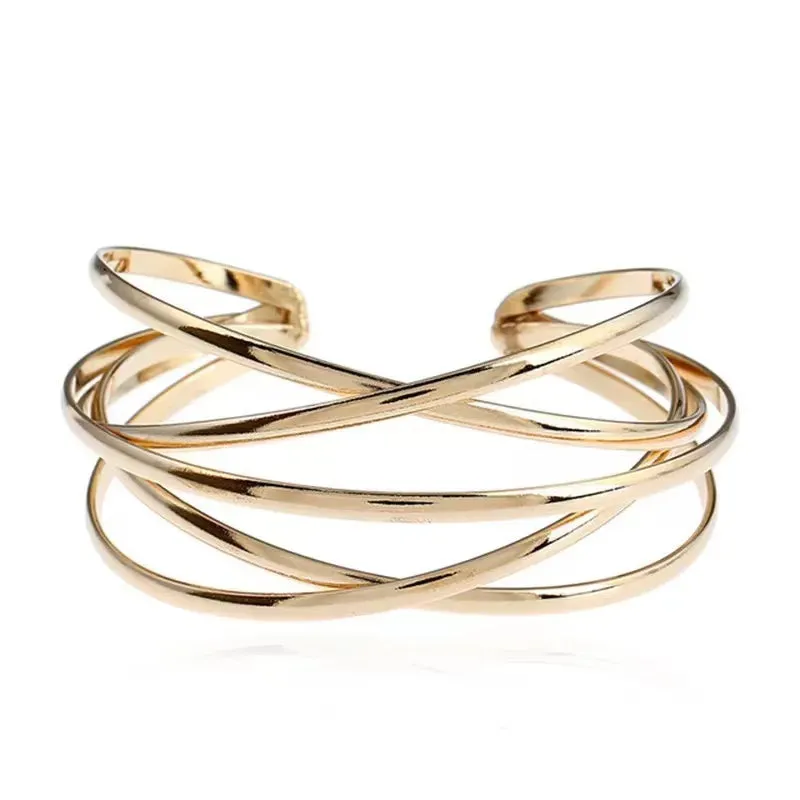 Boho Wide Line Cuff Open Bracelet - New, Punk, Cool Psycho Shiny Ring Bracelet - Adjustable Ladies Wrist Accessories for Girls - Trendy Jewelry