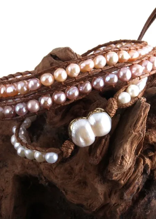 Boho Wrap Bracelet - Natural Perl