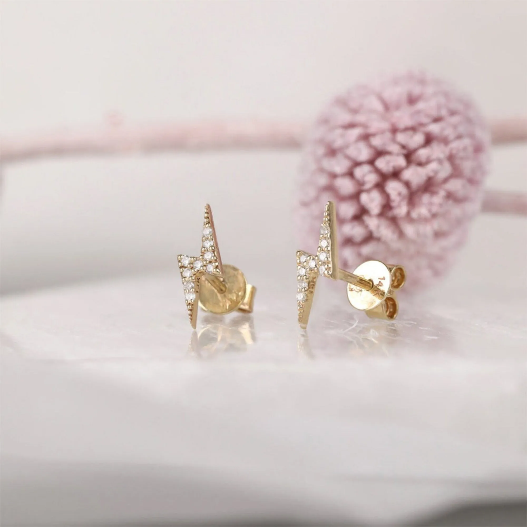 Bold Diamond Lightning Bolt Studs, Electra