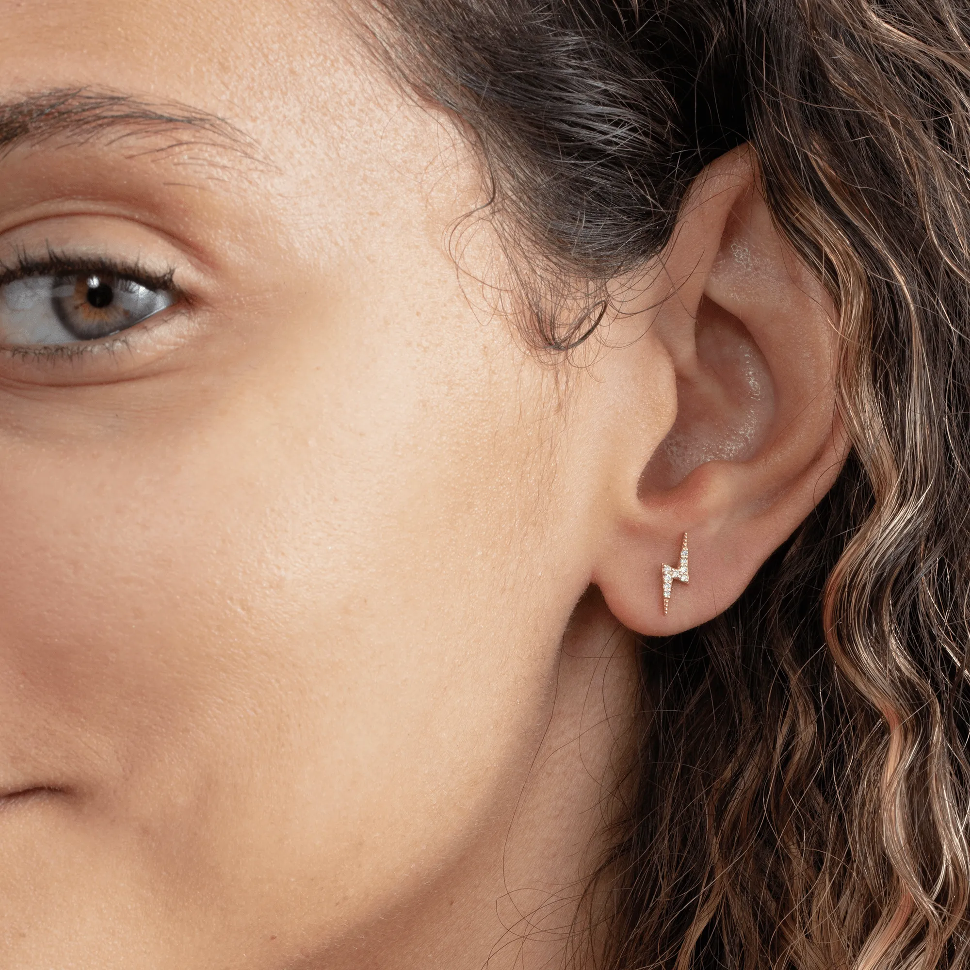 Bold Diamond Lightning Bolt Studs, Electra