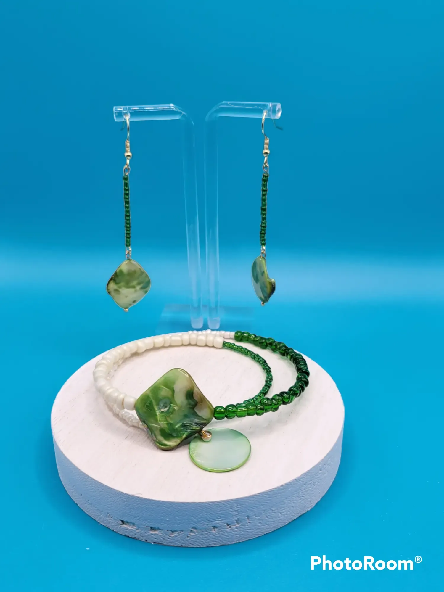 Bold, Shell-Polished Dangle Earrings and Bracelet