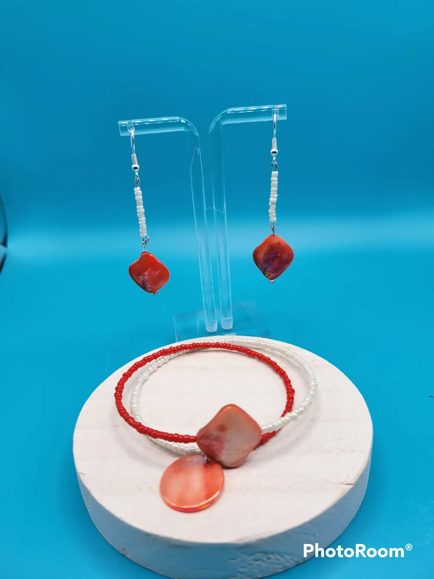 Bold, Shell-Polished Dangle Earrings and Bracelet