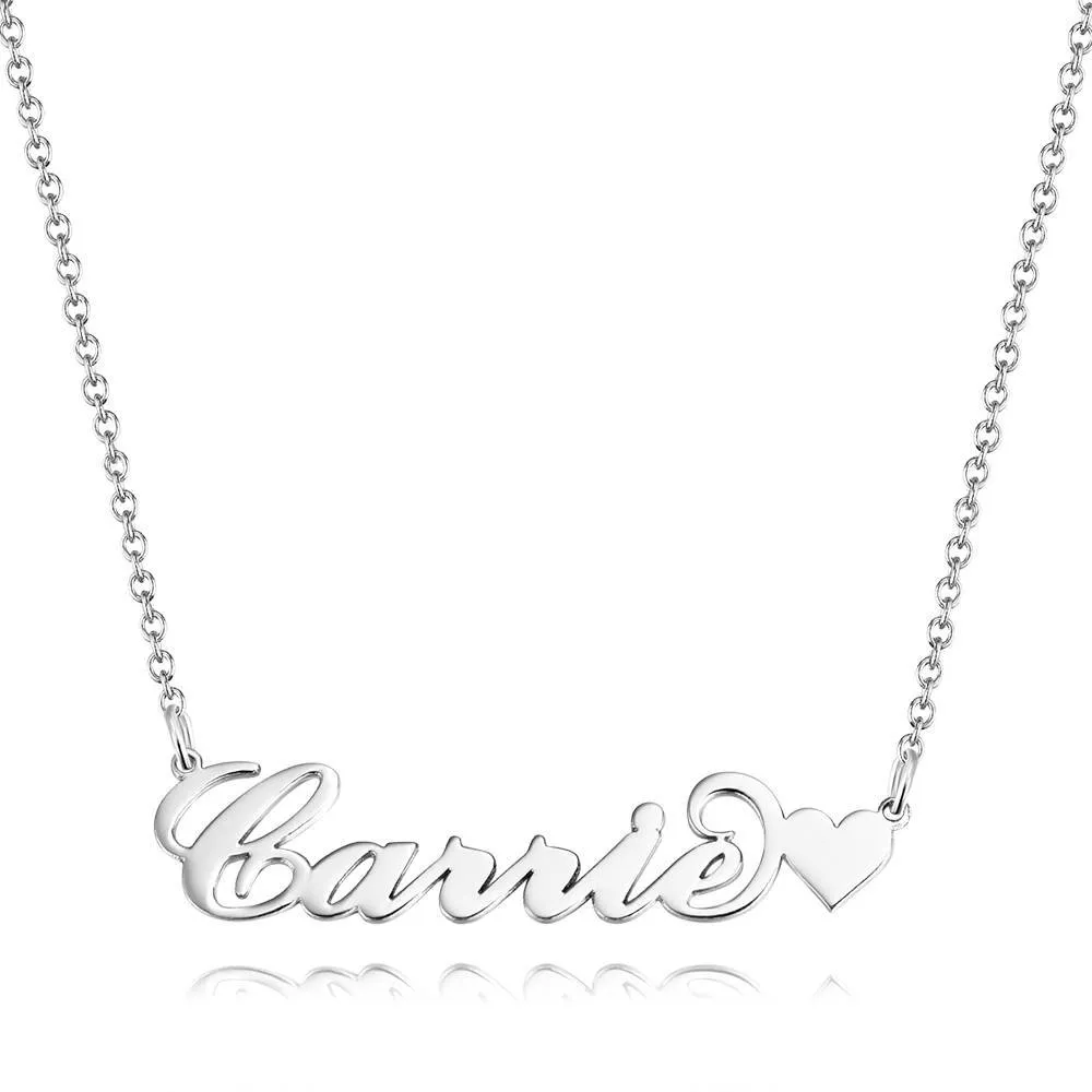 Carrie Style Name Necklace with Little Heart Girlfriend's Gift Rose Gold Plated Silver