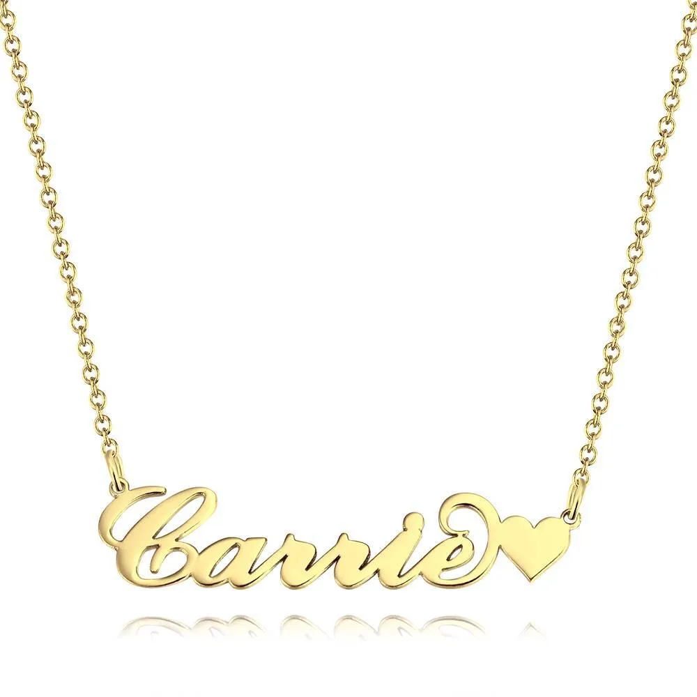 Carrie Style Name Necklace with Little Heart Girlfriend's Gift Rose Gold Plated Silver