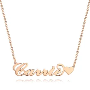 Carrie Style Name Necklace with Little Heart Girlfriend's Gift Rose Gold Plated Silver