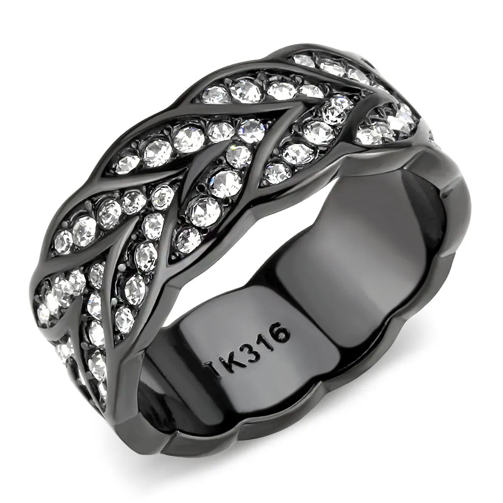 CJ3691 Wholesale Women's Stainless Steel IP Black Top Grade Crystal Clear Eternity Band Minimal Ring