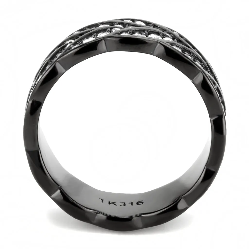 CJ3691 Wholesale Women's Stainless Steel IP Black Top Grade Crystal Clear Eternity Band Minimal Ring