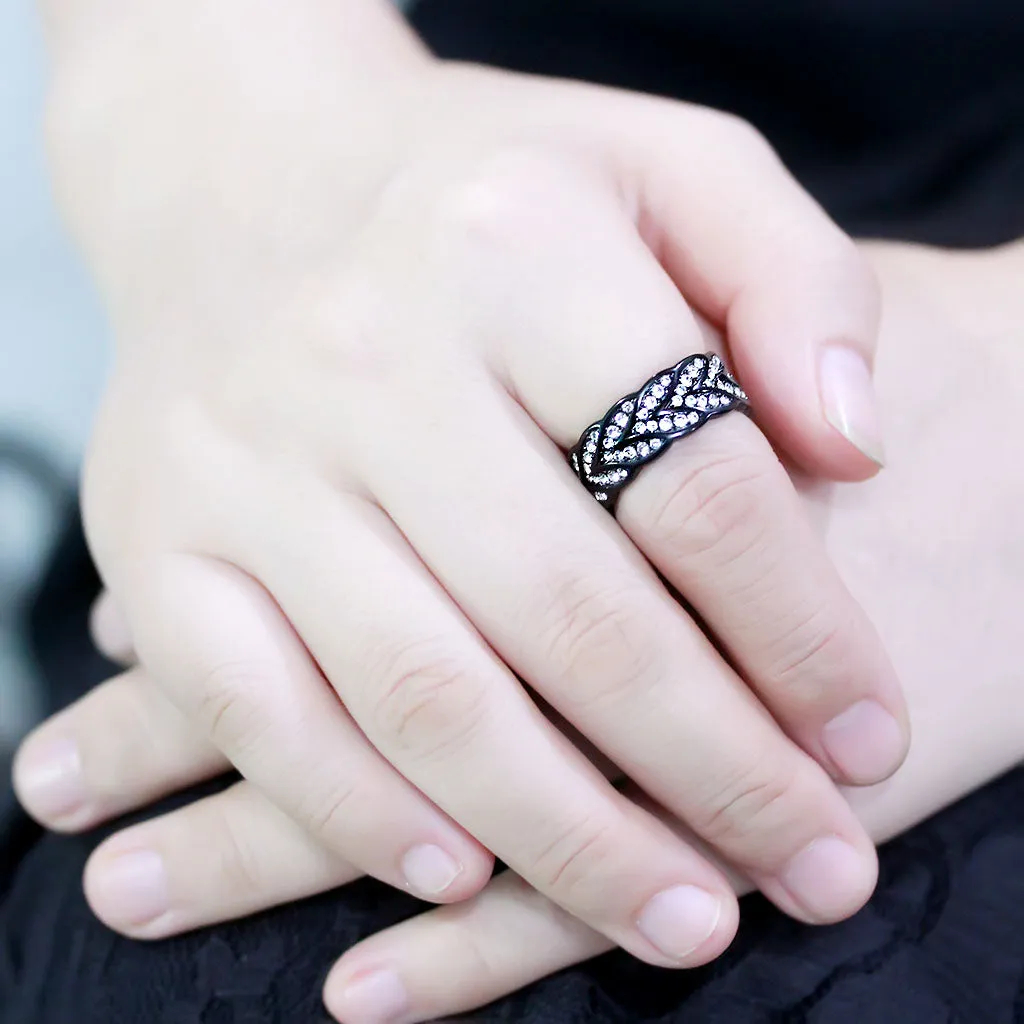CJ3691 Wholesale Women's Stainless Steel IP Black Top Grade Crystal Clear Eternity Band Minimal Ring