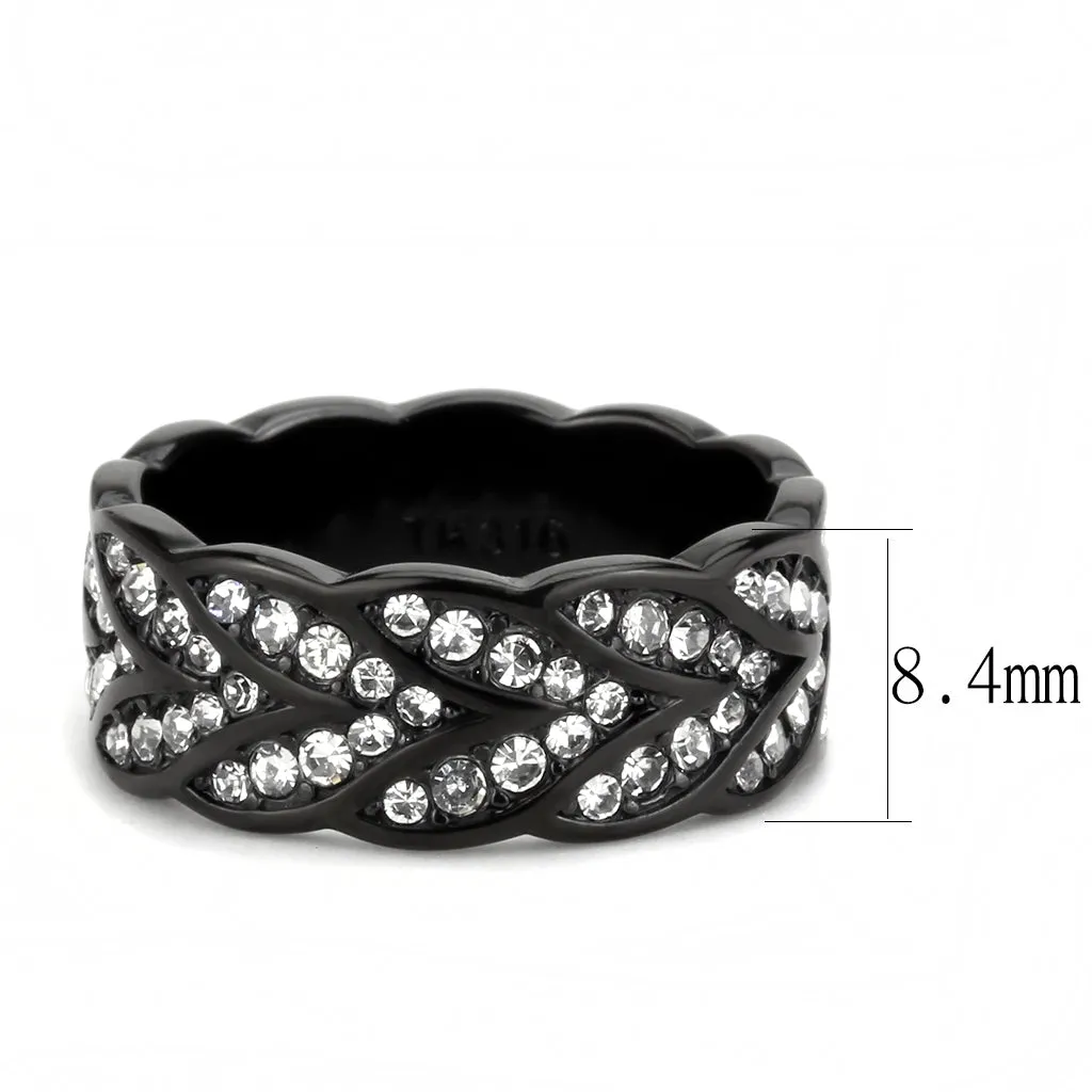 CJ3691 Wholesale Women's Stainless Steel IP Black Top Grade Crystal Clear Eternity Band Minimal Ring