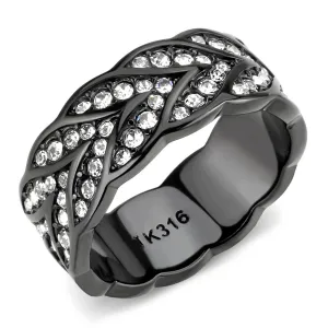 CJ3691 Wholesale Women's Stainless Steel IP Black Top Grade Crystal Clear Eternity Band Minimal Ring