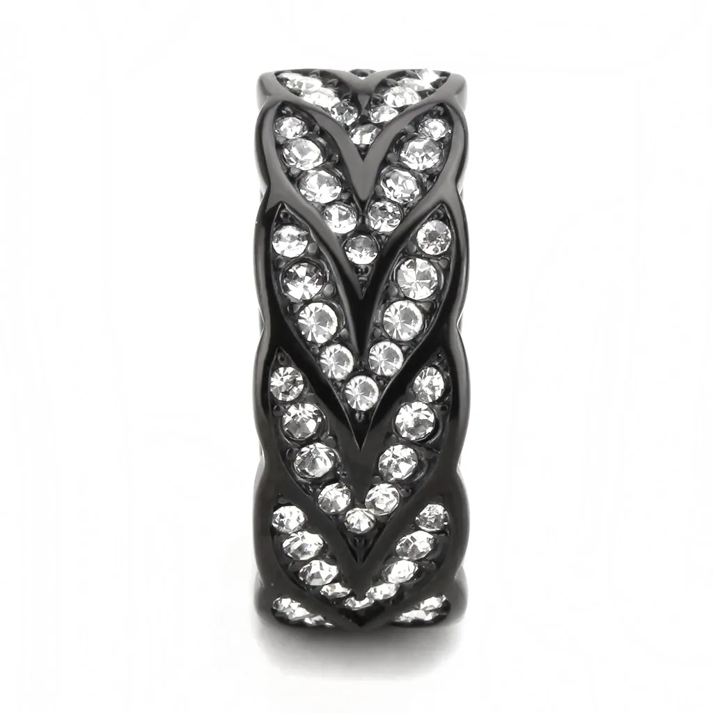 CJ3691 Wholesale Women's Stainless Steel IP Black Top Grade Crystal Clear Eternity Band Minimal Ring