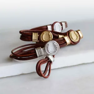 Colton - Horseshoe Dome Lock and Double Lace 14K Gold on Sterling Silver Brown Bracelet