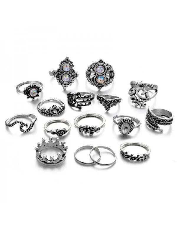 Combo of 16 Silver Plated Mixed Sized Rings