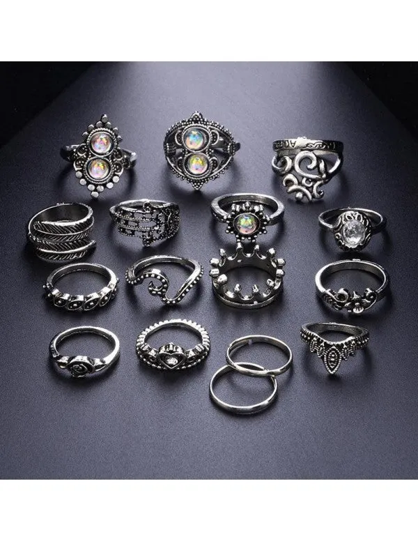 Combo of 16 Silver Plated Mixed Sized Rings