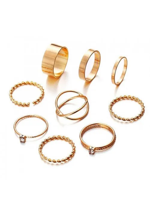Combo of 9 Gold Plated Mixed Sized Rings