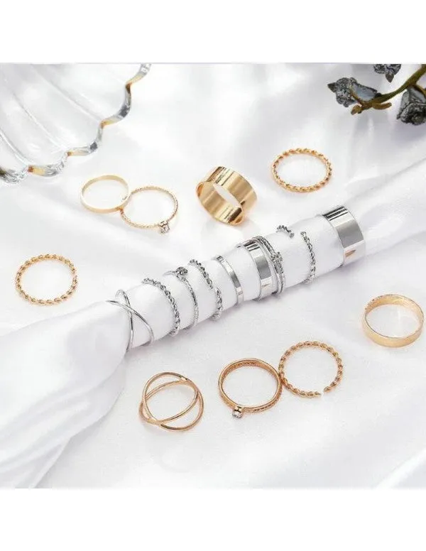 Combo of 9 Gold Plated Mixed Sized Rings