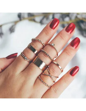 Combo of 9 Gold Plated Mixed Sized Rings
