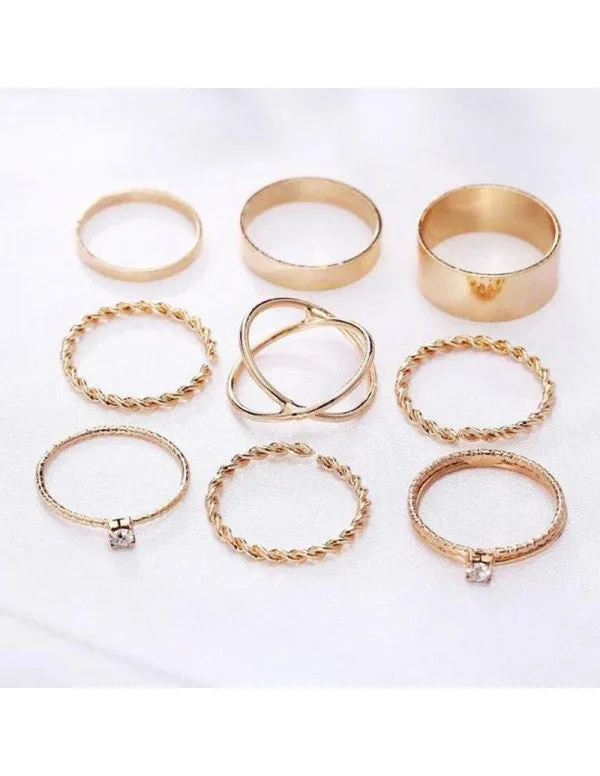 Combo of 9 Gold Plated Mixed Sized Rings